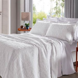 Cobre Leito Buettner King Jacquard Dupla Face Cenário Estampado Ravena 3 Peças Branco
