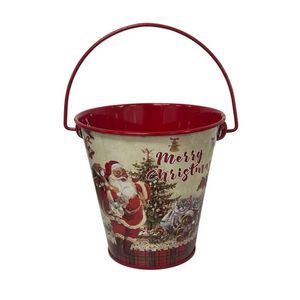 Balde Metal Com Alça Merry Christmas Decoração De Natal