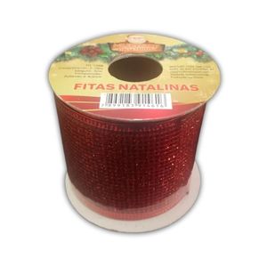 Fita Aramada De Natal Vermelha Renda Glitter - 5cm X 2,7m