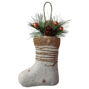 Enfeite De Natal Meia Branca Com Glitter 12cm