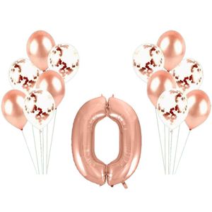 Kit Arranjo De Balões Número 0 Rose Gold - 13 Itens