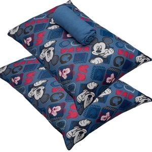 Jogo De Cama Portallar Casal Malha 100% Algodão Disney Mickey Simpático 3 Peças Azul
