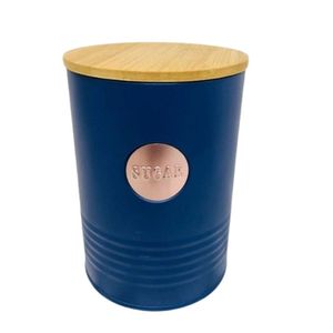 Lata De Mantimento Em Metal Com Tampa Em Bambu 1,3l Hu02404 - Interponte Sugar Azul Escuro