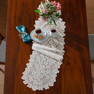Trilho Para Mesa Interlar Renda Cerejeira 35cmx1,35m Cru