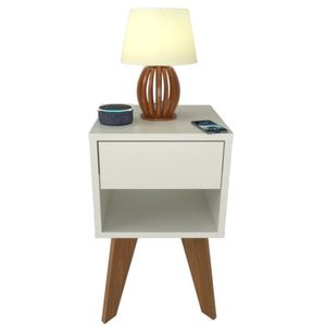 Mesa De Cabeceira 1 Gaveta 30 Cm Mdf Branco Com Pés