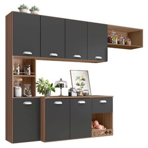 Cozinha Compacta Suspensa Mila 7 Portas 180 Cm Carvalho Grafite Poliman