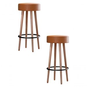 Kit Conjunto 2 Banquetas Malibu Pés Palito Estofado Para Area Gourmet Cozinha Bar Balcao Bistro Courino Caramelo