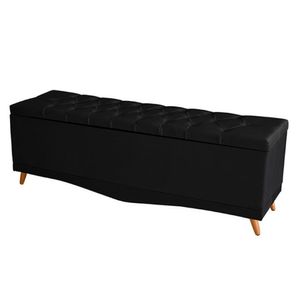 Recamier Calçadeira Baú Helena Casal 140 Cm Botão Encapados Pés Palito Suede Preto Eli Móveis