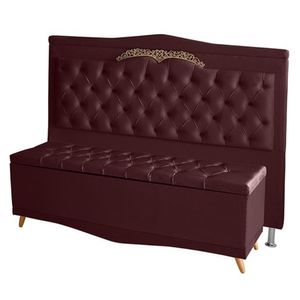 Kit Cabeceira De Cama Box E Calçadeira Baú Helena King 195 Cm Retro Capitonê Suede Bordo Eli Móveis