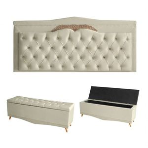 Kit Helena Cabeceira De Cama Painel E Calçadeira Baú King 195 Cm Suede Porcelana Eli Móveis E Decoração