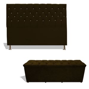 Kit Estrela Cabeceira De Cama Box Casal 140 Cm + Calçadeira Baú Suede Marrom Eli Móveis E Decoração