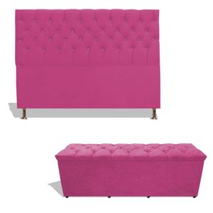 Kit Estrela Cabeceira De Cama Box Casal 140 Cm + Calçadeira Baú Suede Rosa Pink Eli Móveis E Decoração