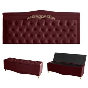 Kit Helena Cabeceira De Cama Painel E Calçadeira Baú Casal 140 Cm Suede Bordo Eli Móveis E Decoração