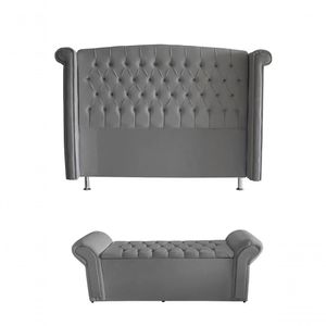 Kit Realeza Cabeceira De Cama Box E Calçadeira Baú Queen 160 Cm Suede Prata Eli Móveis