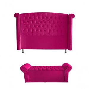 Kit Realeza Cabeceira De Cama Box E Calçadeira Baú Casal 140 Cm Suede Rosa Pink Eli Móveis