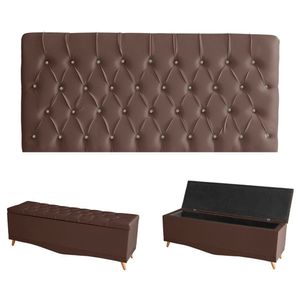 Kit Estrela Cabeceira De Cama Painel E Calçadeira Baú Botão Cristal King 195 Cm Suede Rosê Eli Móveis E Decoração