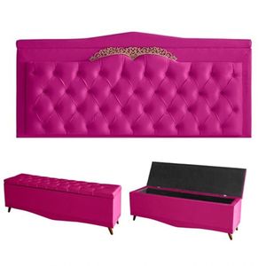 Kit Helena Cabeceira De Cama Painel E Calçadeira Baú Casal 140 Cm Suede Rosa Pink Eli Móveis E Decoração