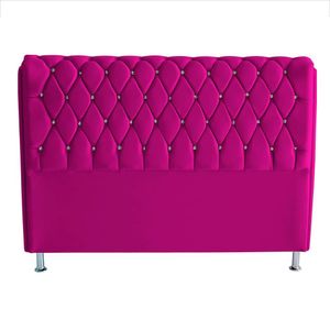 Cabeceira De Cama Box Londres King 195 Cm Suede Botão De Strass Rosa Pink Eli Móveis E Decoração