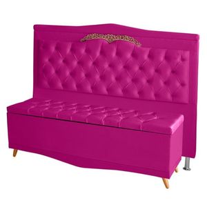 Kit Cabeceira De Cama Box E Calçadeira Baú Madri Casal 140 Cm Suede Rosa Pink Eli Móveis E Decoração