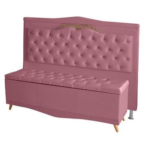 Kit Cabeceira De Cama Box E Calçadeira Baú Madri Casal 140 Cm Suede Rosa Bebê Eli Móveis E Decoração