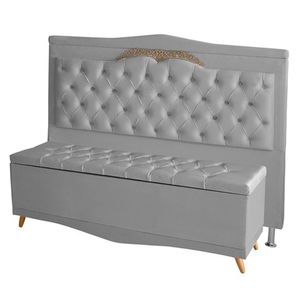 Kit Cabeceira De Cama Box E Calçadeira Baú Madri Casal 140 Cm Suede Prata Eli Móveis E Decoração