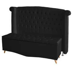 Kit De Quarto Cabeceira De Cama Box E Calçadeira Baú Toquio Casal Queen 160 Cm Suede Preto Eli Móveis E Decoração