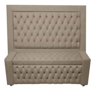 Kit Cabeceira De Cama Box E Calçadeira Baú Retro Capitonê Botão Encapados Queen 160 Cm Suede Capuccino Eli Móveis