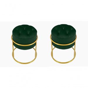 Kit 2 Puff Banqueta Estofado Decorativo Base De Ferro Capitonê Suede Verde Eli Móveis E Decoração