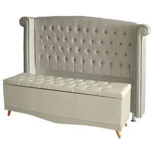 Kit De Quarto Cabeceira De Cama Box E Calçadeira Baú Toquio Casal 140 Cm Suede Porcelana Eli Móveis E Decoração