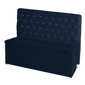 Kit De Quarto Cabeceira De Cama Box E Calçadeira Baú Bella King 195 Cm Suede Botão Strass Azul Marinho Eli Móveis E Deco