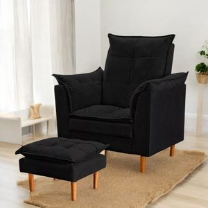 Poltrona Conforto Suede E Mini Puff Opala Cor:preto