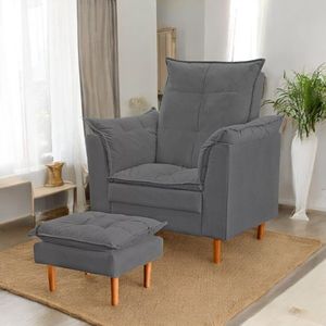 Poltrona Conforto Suede E Mini Puff Opala Cor:cinza