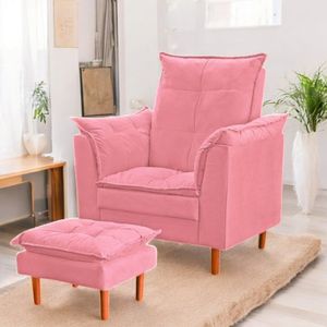 Poltrona Conforto Suede E Mini Puff Opala Cor:rosa