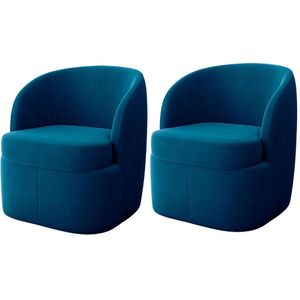 Kit 2 Poltronas Para Sala E Escritório Base Giratória Samara Veludo Azul Marinho