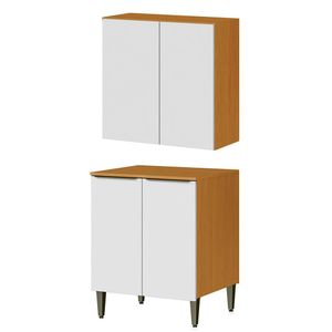 Conjunto Armário Aéreo E Balcão 100% Mdf 2 Portas 70cm Luna Cinamomo/branco