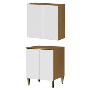 Conjunto Armário Aéreo E Balcão 100% Mdf 2 Portas 70cm Luna Atacama/branco