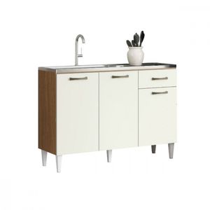 Balcão Atenas Com Pia Inox 3 Portas 1 Gaveta - Aramóveis Avelã / Off White