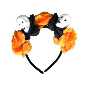 Tiara Halloween Flores Laranjas Com Caveiras
