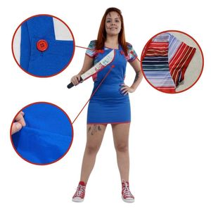 Fantasia Boneco Assassino Feminino Adulto Halloween Tamanho G