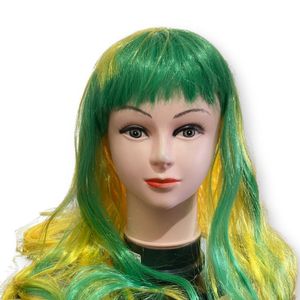 Peruca Longa Encaracolada Verde E Amarelo