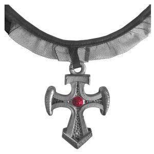 Gargantilha Com Crucifixo E Renda Preta Halloween