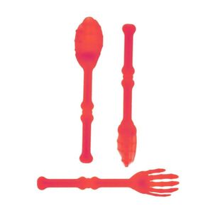 Kit Talher Colher Faca Garfo Horripilante Halloween Vermelho
