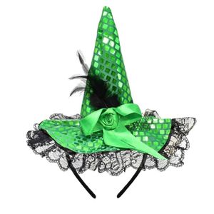 Tiara Com Mini Chapéu De Bruxa Halloween Verde