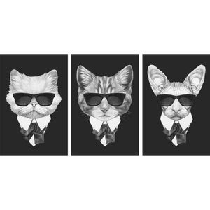 Quadro Decorativo Gatos Estilo Máfia 3 Telas