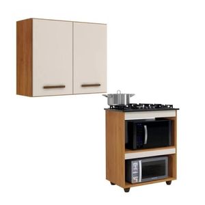 Conjunto Armário Aéreo 2 Portas E Balcão Para Cooktop 5 Bocas Nature Off White