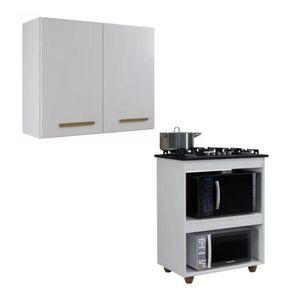 Conjunto Armário Aéreo 2 Portas E Balcão Para Cooktop 5 Bocas Branco