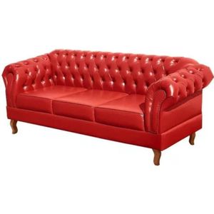 Sofá Chesterfield 3 Lugares Dom Pedro Vintage Retrô Capitonê Couro Vermelho