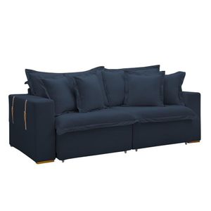 Sofá Cama Retrátil E Reclinável Arizona Veludo Azul 2,20m