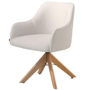 Poltrona Decorativa Hera Linho Nude Com Base Giratória Em Madeira