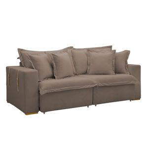 Sofá Cama Retrátil E Reclinável Arizona Veludo Bege Escuro 2,20m